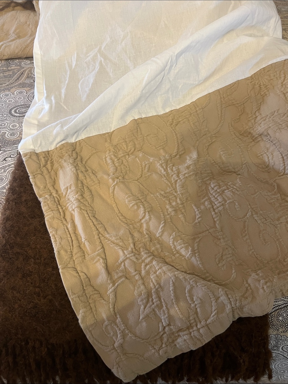Pottery Barn Queen Taupe bedskirt/dust ruffle. Heavy stitched 100% cotton